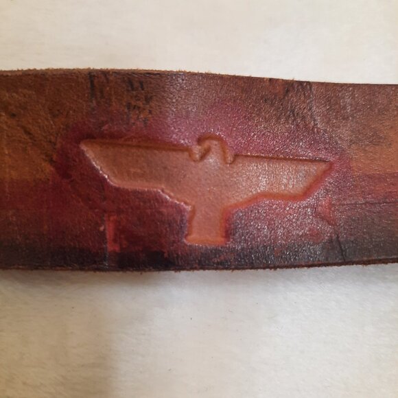 Vintage 70s 80s Tooled Leather Belt BO Jeans Big Buckle Brown Mens M Womens L - Picture 8 of 14